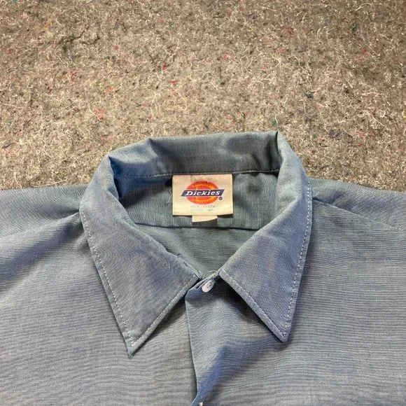 Dickies Button Down Shirt Mens Adult 17-17.5" Sleeve 34/35 Blue Long Sleeve USA - Picture 6 of 15